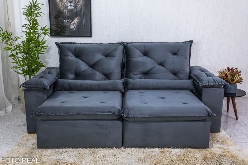 Sofá Retrátil Reclinável 2.00m Roma Veludo Cinza 20 - D28 Soft