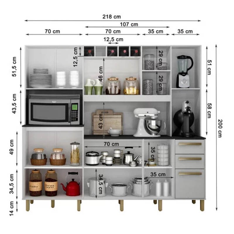 Armário Cozinha Completa Petra Branco/Cinamomo Valdemoveis - Imagem 2