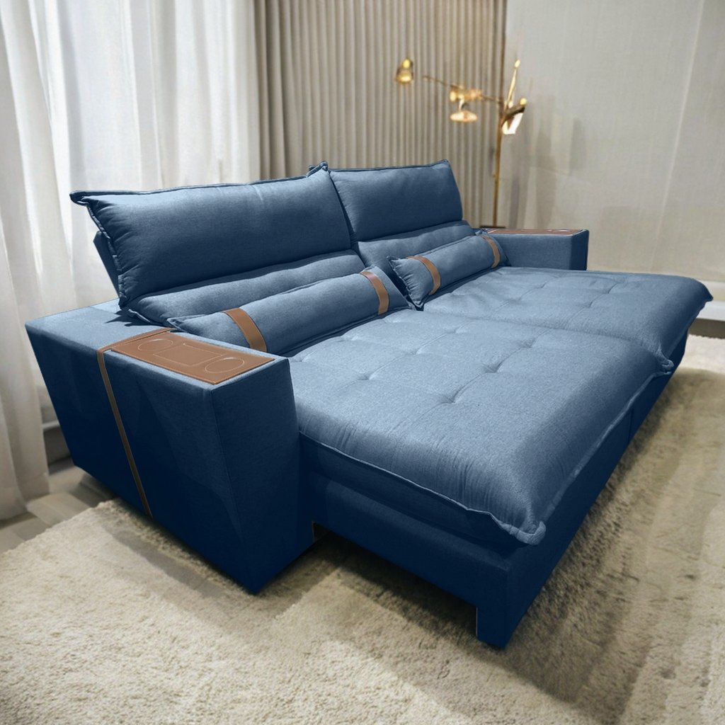 Sofá Retrátil e Reclinável Ravello 2,30 m Linho Azul 11 - INNOVE ESTOFADOS