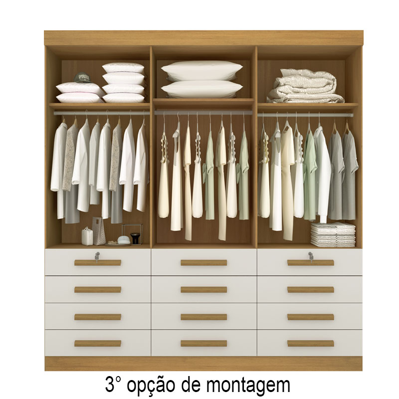 Guarda-Roupa Casal Mônaco 6 Portas 12 Gavetas Cinamomo/Off Larg. 2.40m D Doro - Imagem 4
