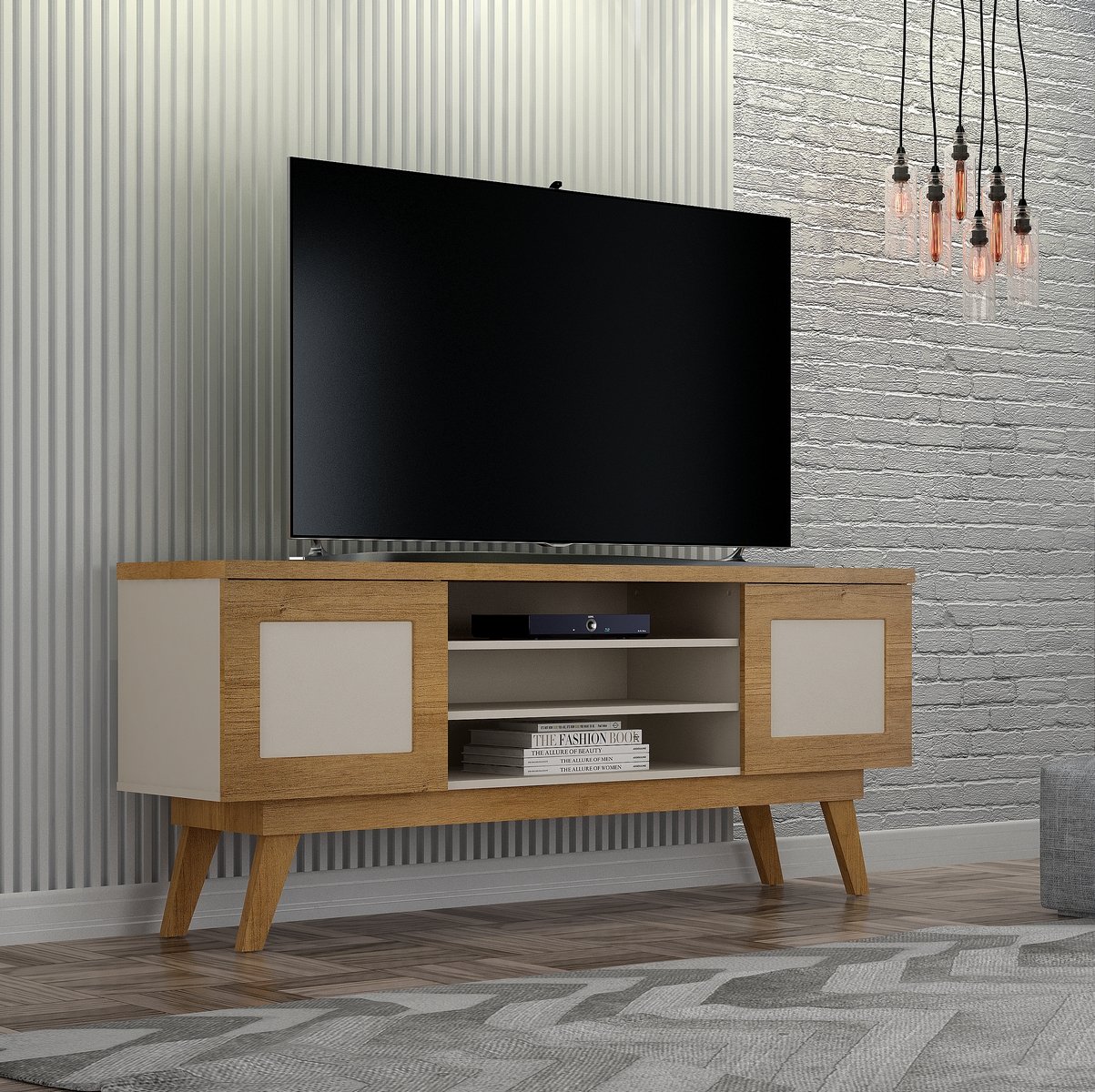Rack até 65" Detroit Cinamono/Off White - VALDEMÓVEIS