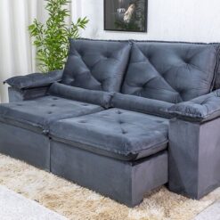 Sofá Retrátil Reclinável 2.30m Roma Veludo Cinza 20 - D28 Soft