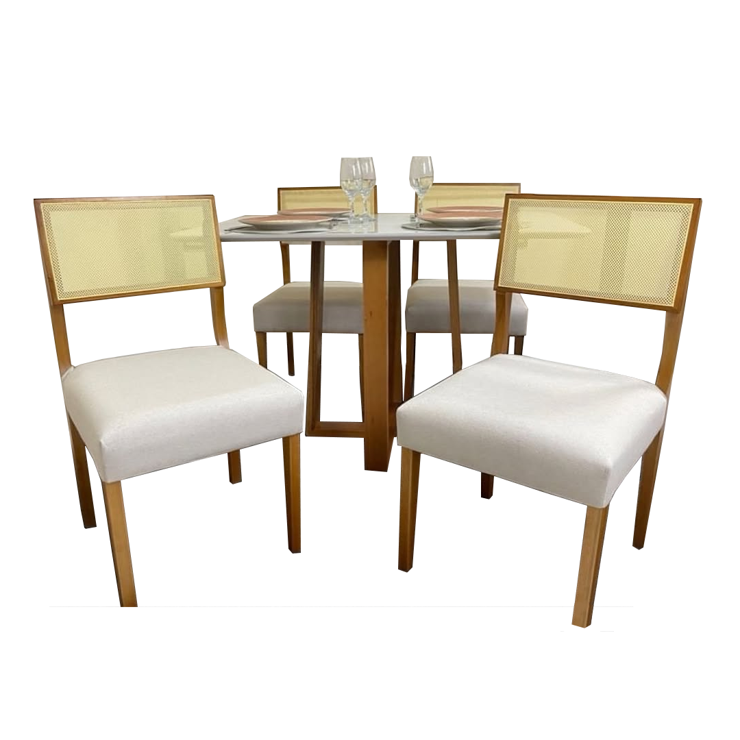 Mesa Pedro 90 Mel/Off White + 4 Cadeiras Grécia Mel/Linho Bege – ART ASSENTOS + HR MOVELARIA - Imagem 2
