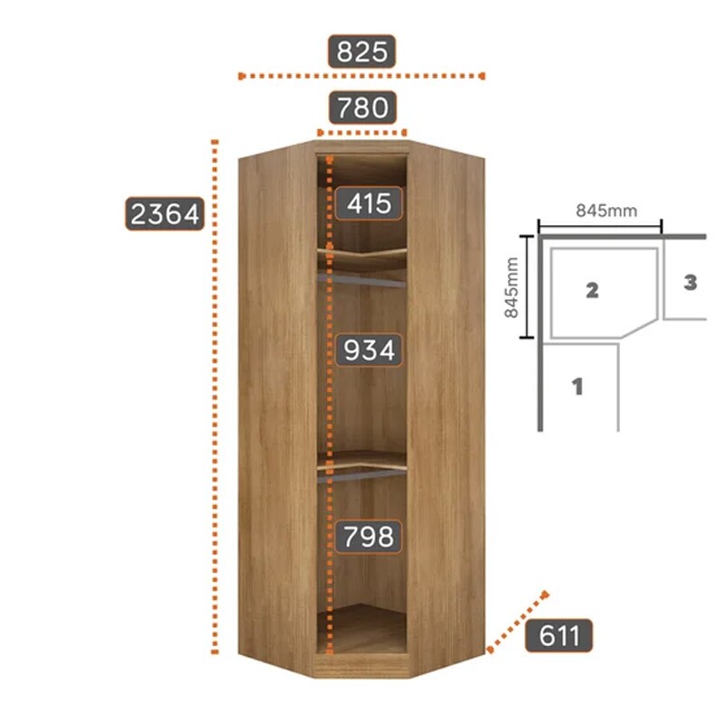 Modulado 1 Roupeiro Moderni 4 Pts + 2 Criado Rizon + 1 Canto Oblíquo Rizon + 1 Aéreo 3 portas Rizon Cumaru/Fendi Novo Horizonte - Imagem 10