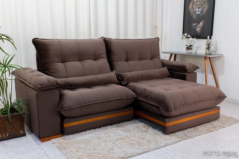 Sofá Retrátil Reclinável Ibis Veludo Marrom 815 Larg. 2.50m - D33 e Molas Ensacadas - Imagem 2