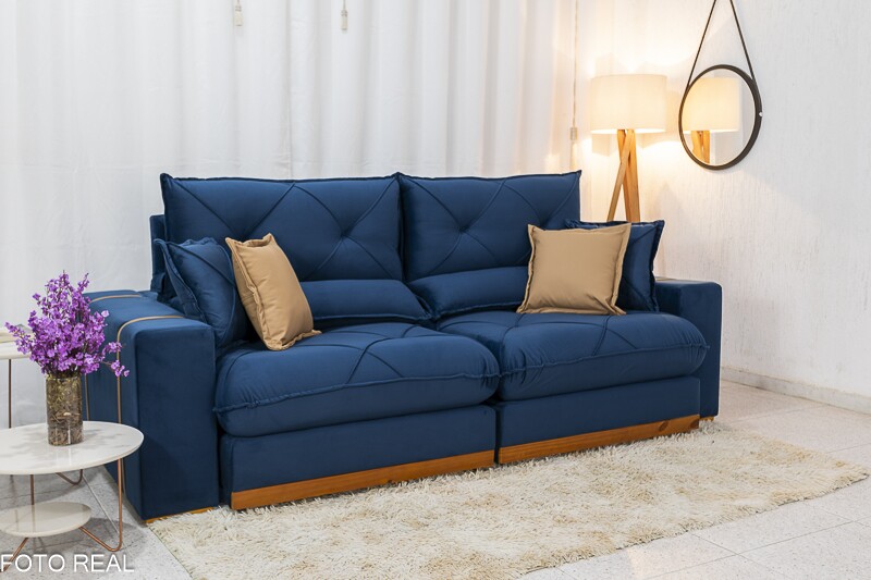 Sofá Retrátil Reclinável 2.50m Gran Bello Veludo Azul - D33 e Molas Ensacadas - Imagem 4