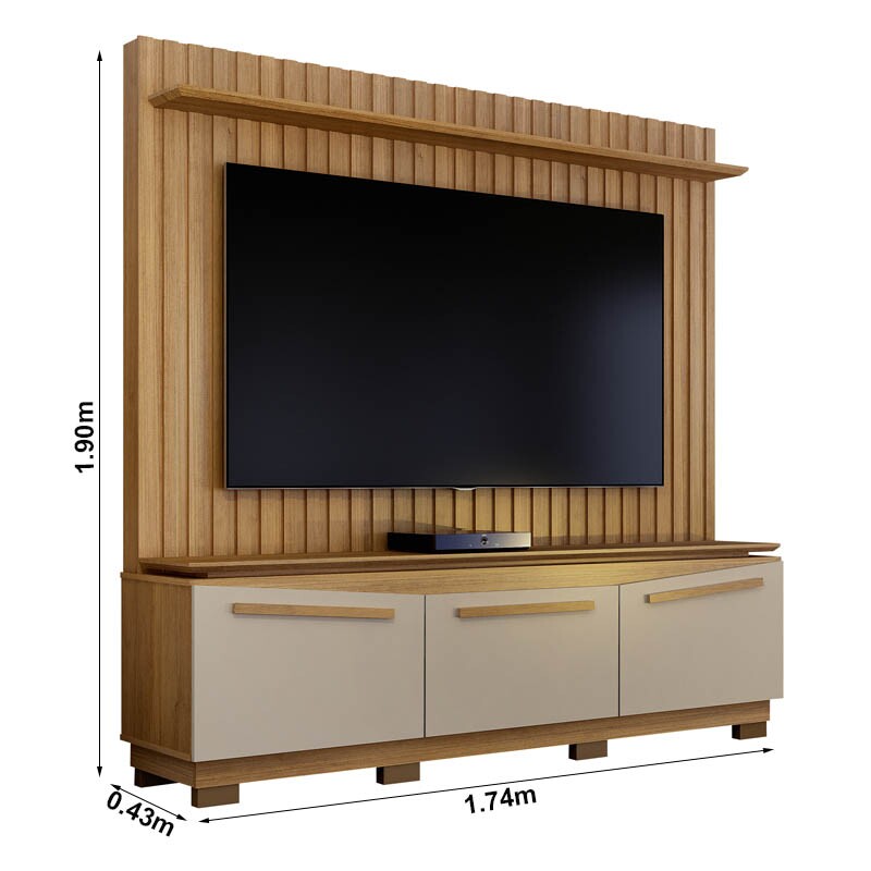 Home Montreal com Painel Ripado TV até 75 Polegadas Larg. 1.74m Cinamomo/Off White - Valdemoveis - Imagem 2