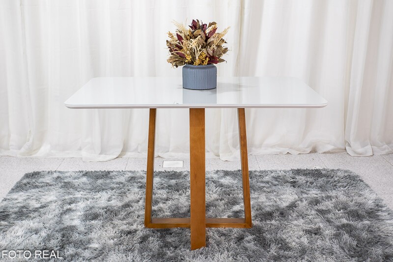 Mesa de Jantar Pedro Mel Vidro Off 120×80 4 Cadeiras Lisboa Veludo Prata 514 Madeira Maciça Art Assento - Entregue Montada - Imagem 7