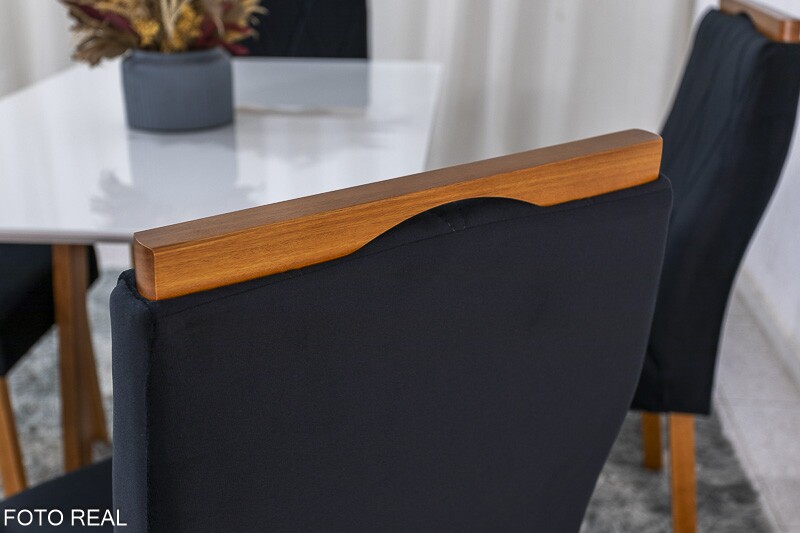 Mesa de Jantar Pedro Mel Vidro Off 120×80 4 Cadeiras Lisboa Veludo Preto 504 Madeira Maciça Art Assento - Entregue Montada - Imagem 5