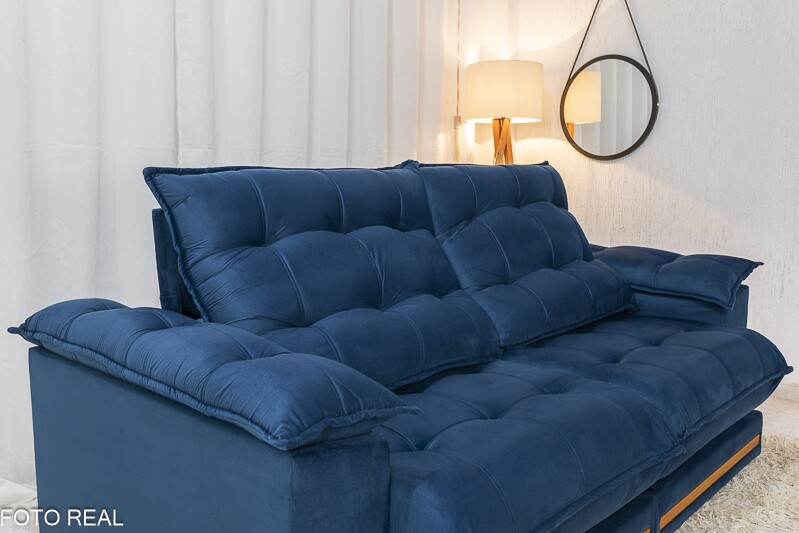Sofá Retrátil Reclinável Barcelona Veludo Azul 325 Larg. 2.30m - D33 e Molas Ensacadas - Imagem 6