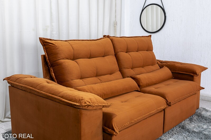 Sofá Retrátil Reclinável 2.30m Emanuelly Veludo Terracota 24 - D28 Soft - Imagem 6
