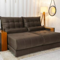 Sofá Retrátil Reclinável 2.30m Gênova Veludo Marrom 815 - Molas Ensacadas