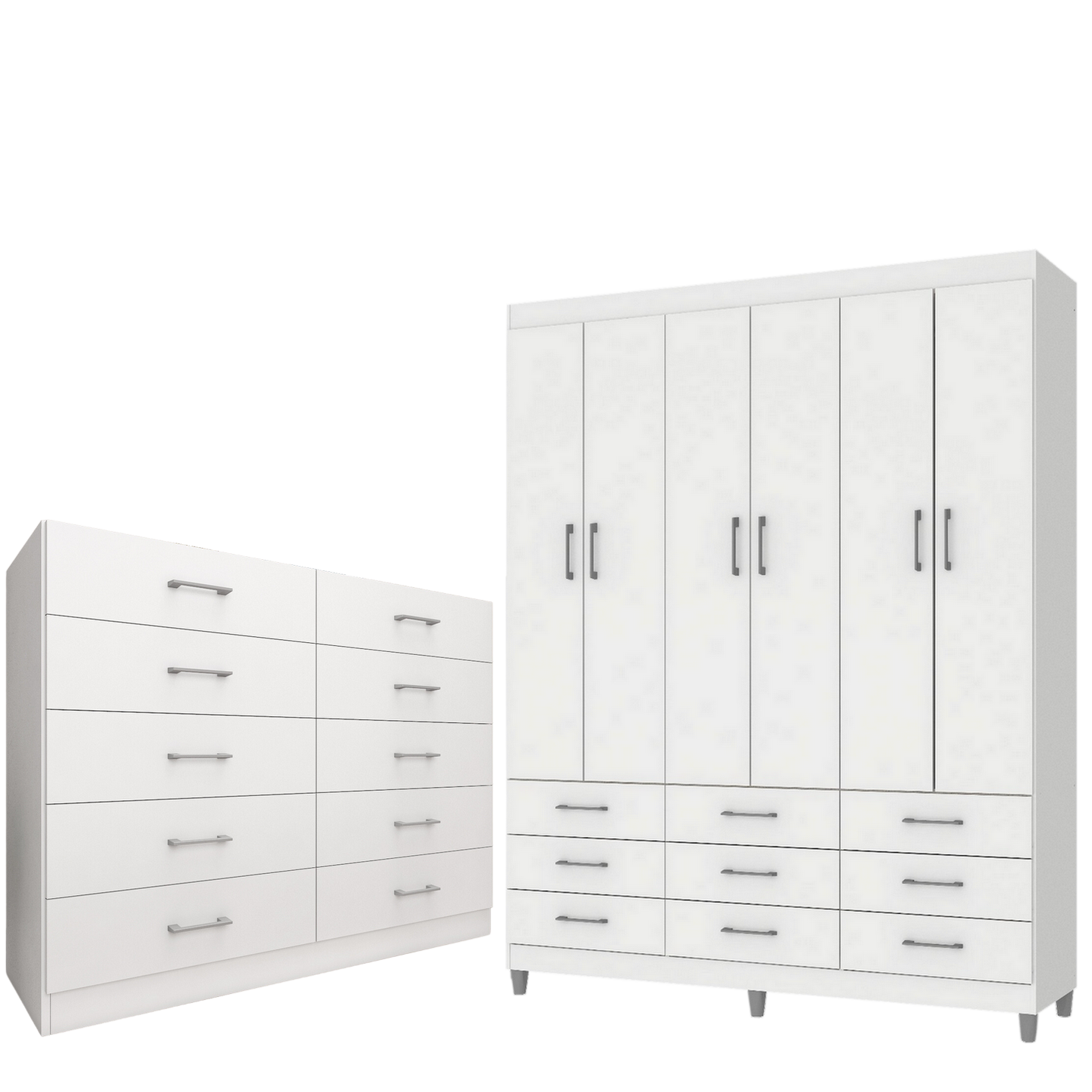 Guarda-Roupa 6 Portas Paraty 3690 + Cômoda 10 Gavetas Caribe Branco - Fellicci - Imagem 2