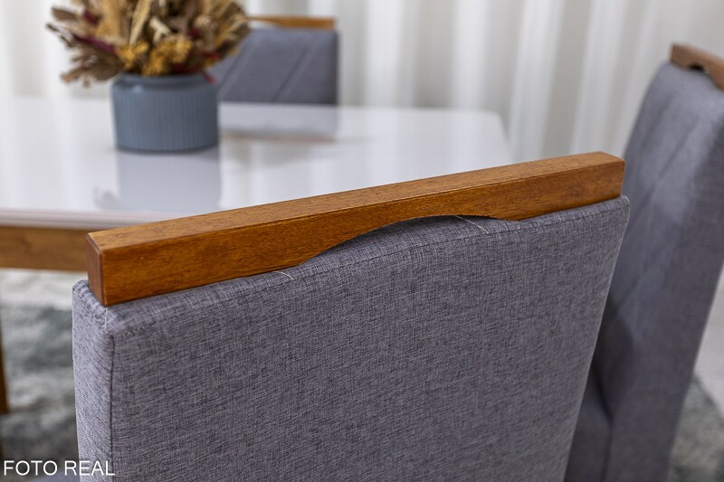 Mesa de Jantar Alegra Tampo Vidro Off 120×80 4 Cadeiras Diamante Linho Cinza 2904 JCM Madeira Maciça - Imagem 5