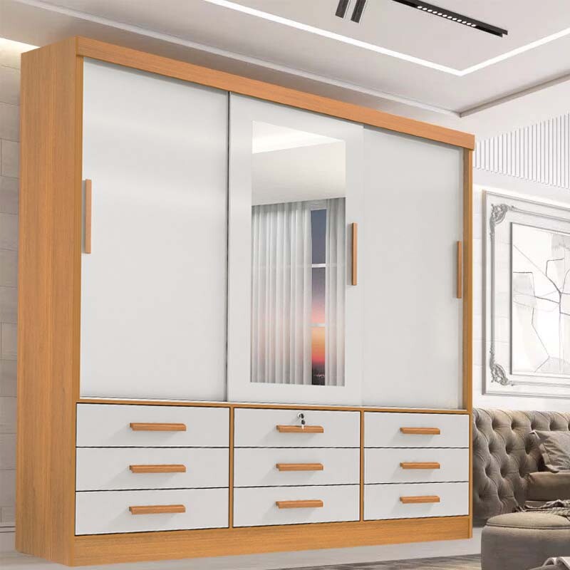 Guarda-Roupa Casal Meridian Plus 3 Portas 9 Gavetas Cinamomo/Off White Larg. 2.00m D doro