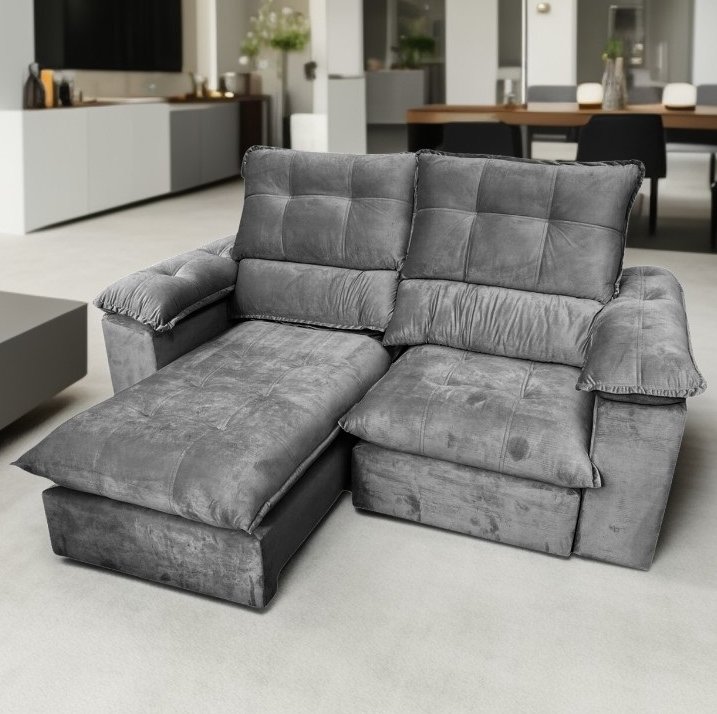 Sofá Retrátil e Reclinável Suíça 2,50 m Cinza – LEO DECOR