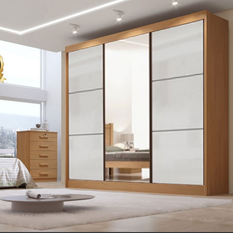 Guarda-Roupa Casal 3 Portas 6 Gavetas Cristal 100% MDF Cinamomo/Off White Larg. 2.42m Flex D Doro