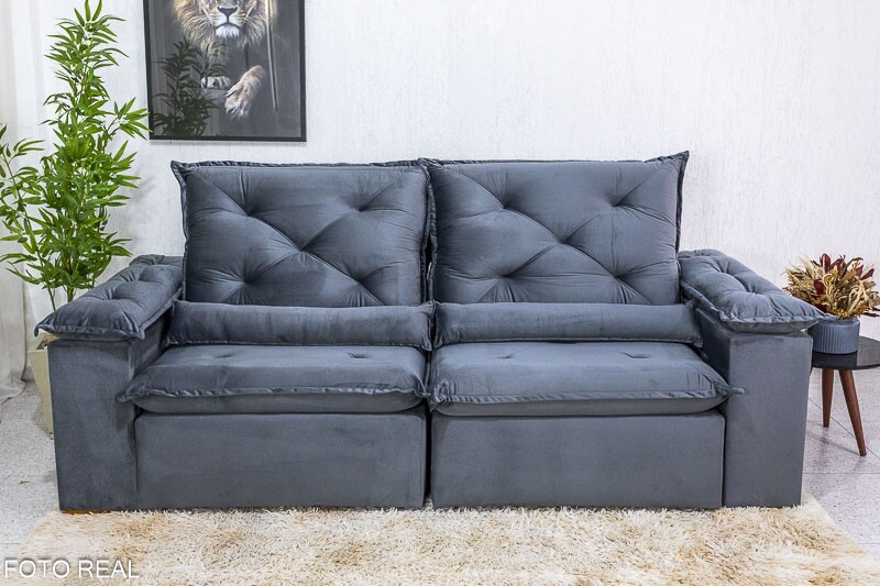 Sofá Retrátil Reclinável 2.30m Roma Veludo Cinza 20 - D28 Soft - Imagem 5