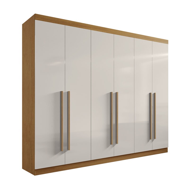 Guarda-Roupa Casal Da Vinci Plus 6 portas 6 Gavetas Cinamomo/Off White MDF Larg. 2.75m D Doro - Imagem 3
