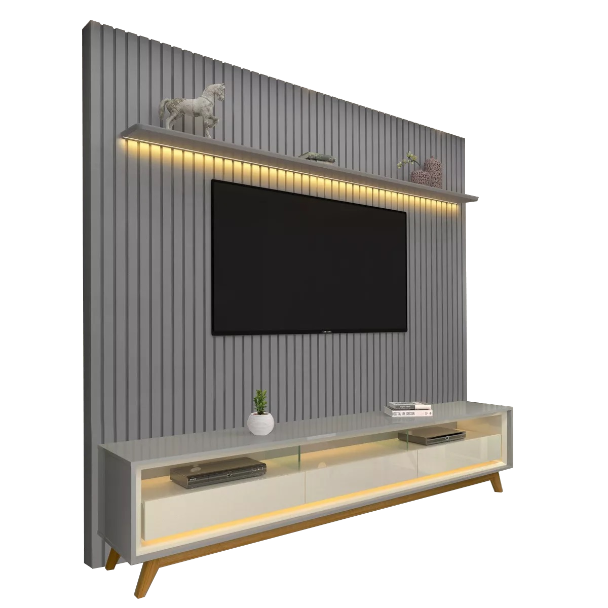 Painel até 85″ Nobre 230 Cinza + Rack Requinte 212 Cinza/Off White – GELIUS - Imagem 3