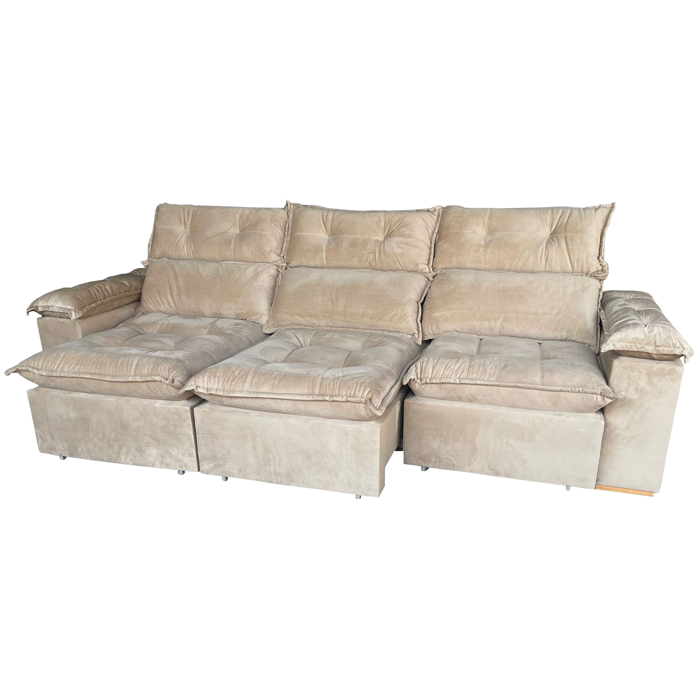 Sofá Retrátil e Reclinável Imperial 2,75 m Veludo Jolie Bege 03 – IMPERIAL DECOR - Imagem 2