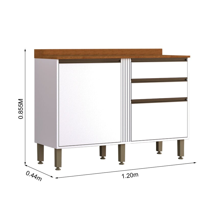 Balcão Cozinha Pérola 2 Portas Larg. 1.20m Branco Sallêto - Imagem 3