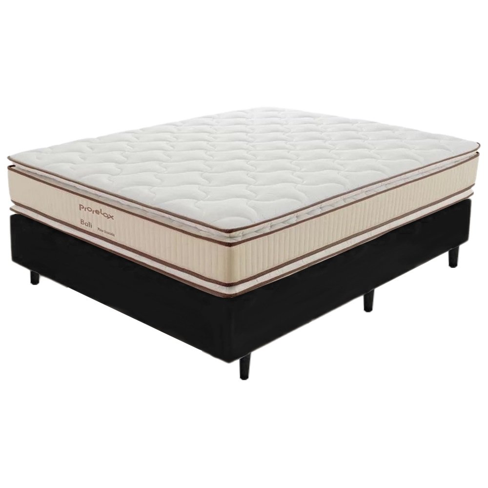 Colchão Casal Bali D33 + Base Box Simples Corino Preto – PRORELAX + ALTO NÍVEL CAMAS E COLCHÕES