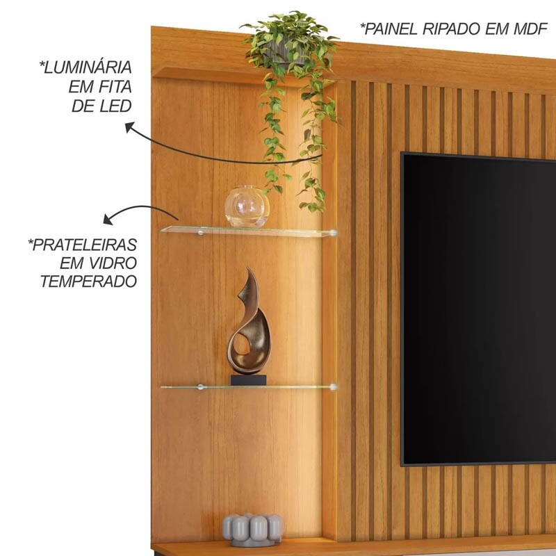 Home Amparo Ripado C/LED TV até 60 Polegadas Larg. 1.82m Cinamomo/Off JCM - Imagem 4