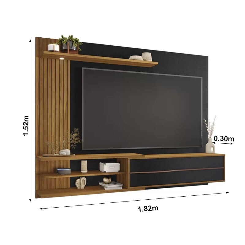 Painel NT 1355 Ripado TV até 65 Polegadas Larg. 1.82m Preto/Freijó Notável - Imagem 3