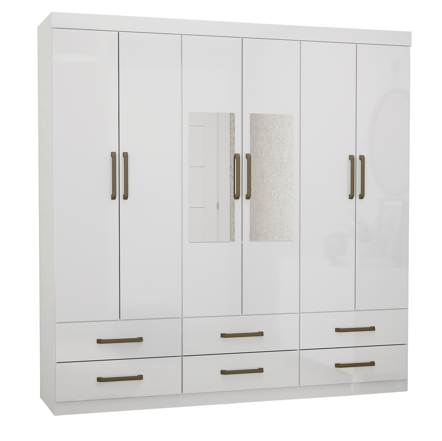 Guarda-Roupa 6 Portas(Com Espelho/Sem Pés)Dallas 1,53 m Branco – CARIOCA MÓVEIS - Imagem 2