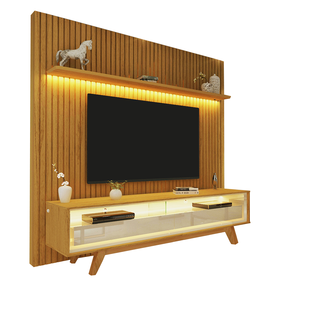 Painel até 75" Nobre 185 Naturale + Rack Requinte 172 Naturale/Off White - GELIUS - Imagem 2