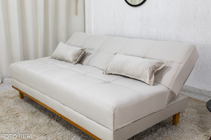 Sofá Cama Madrid larg. 1.80m Molas Bonnel Veludo Bege 2269 - Imagem 5