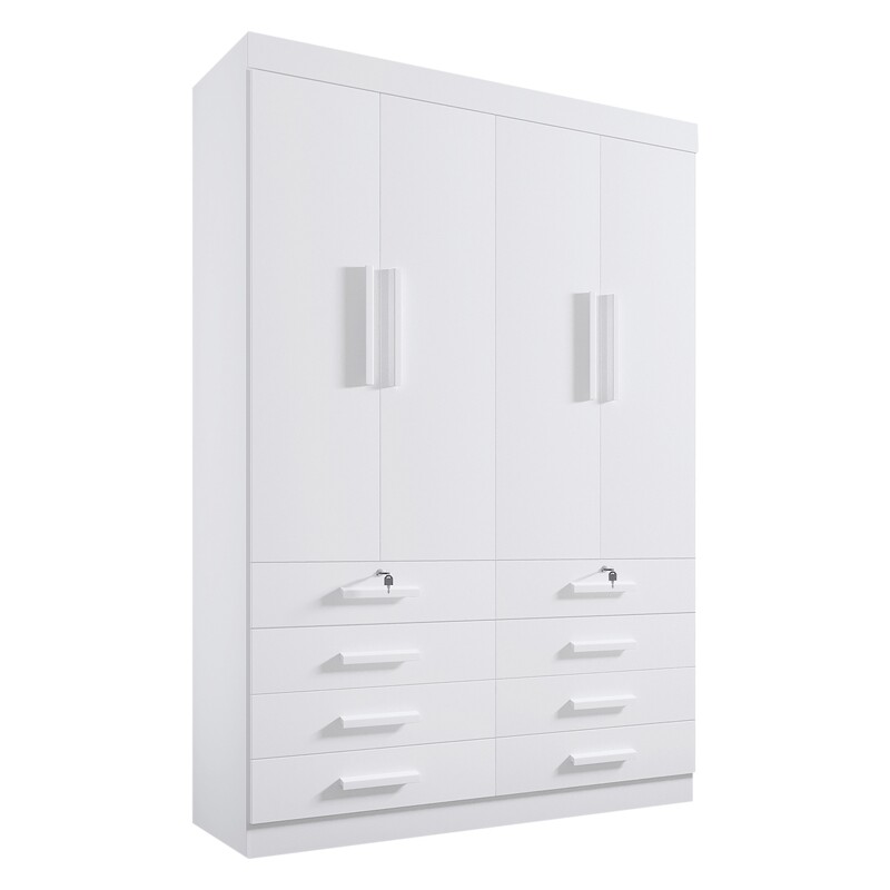 Guarda-Roupa Solteiro Mônaco 4 Portas 8 Gavetas Branco Larg. 1.60m D Doro - Imagem 5