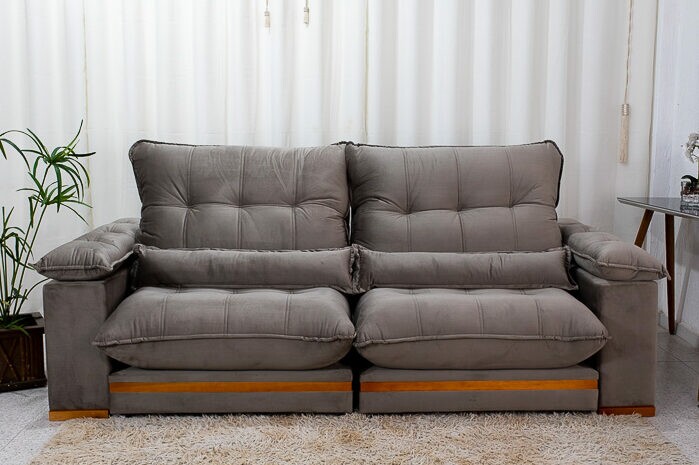 Sofá Retrátil Reclinável Ibis Veludo Cinza 813 Larg. 2.50m - D33 e Molas Ensacadas - Imagem 3