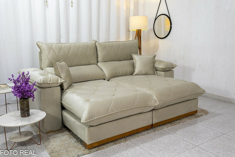 Sofá Retrátil Reclinável Magnum Veludo Bege 818 Larg. 2.50m - Molas Ensacadas - Imagem 2