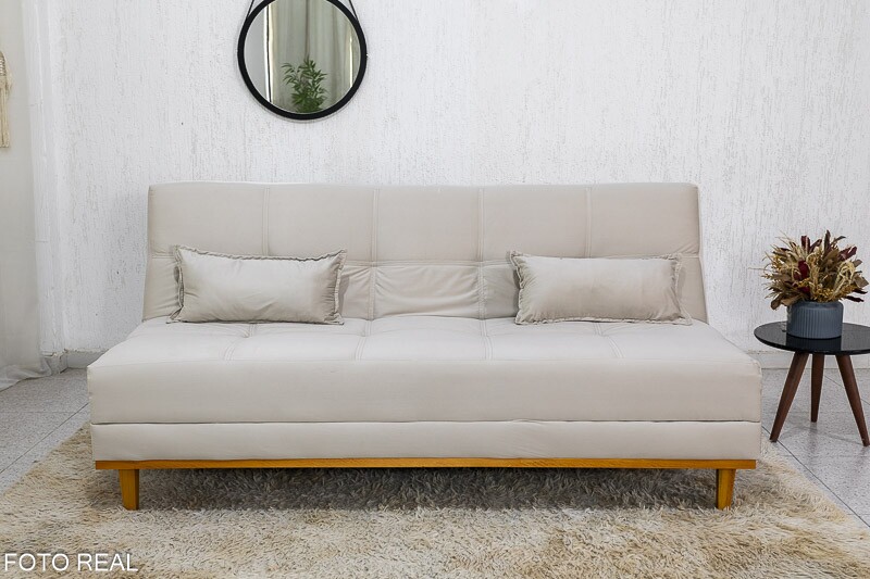 Sofá Cama Madrid larg. 1.80m Molas Bonnel Veludo Bege 2269 - Imagem 4