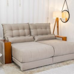 Sofá Retrátil Reclinável 2.30m Gênova Veludo Bege 818 - Molas Ensacadas