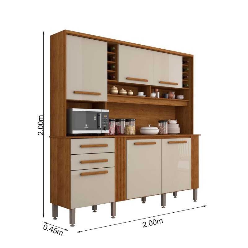 Armário de Cozinha Catar 6 Portas 2 Gavetas Larg. 2.00m Cinamomo/Off White Sallêto - Imagem 3