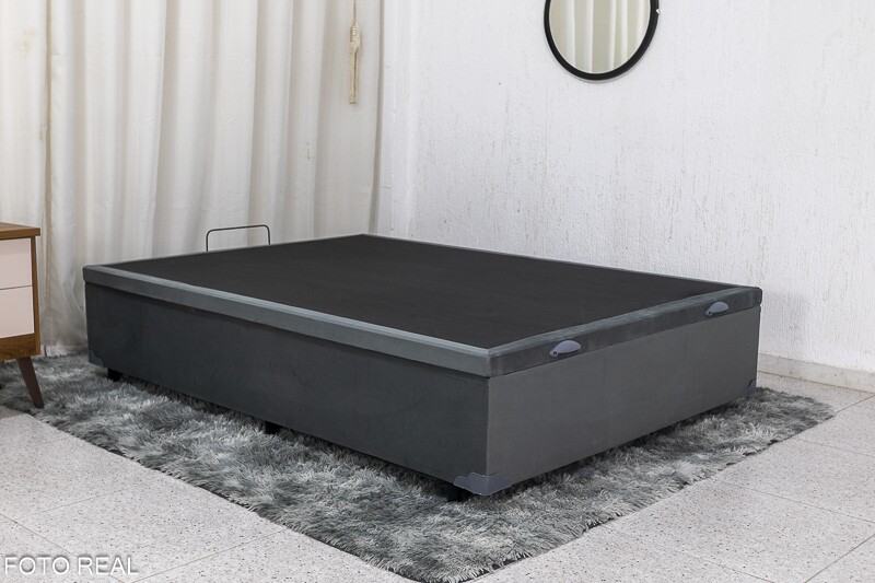 Base Box Baú Casal 138x188x42 Veludo Cinza Portobel - Imagem 2