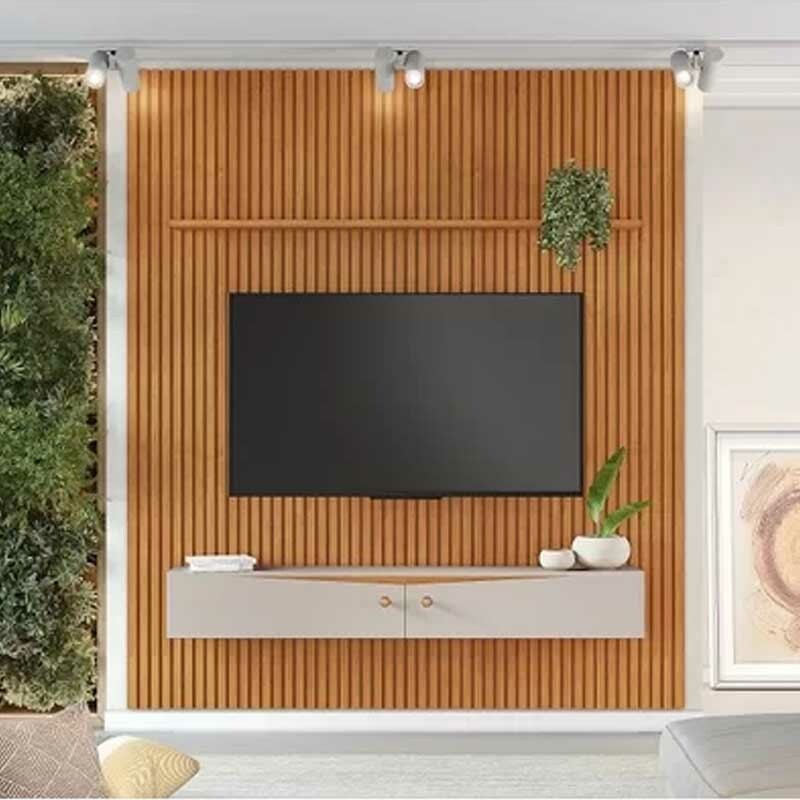 Painel Riso Ripado C/Nicho TV até 65 Polegadas Larg. 1.82m Cinamomo/Off White JCM