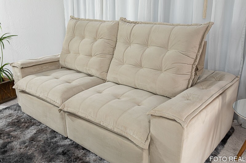 Sofá Retrátil Reclinável Atenas 2.30m Veludo Bege 818 D33 e Molas Ensacadas - Imagem 6