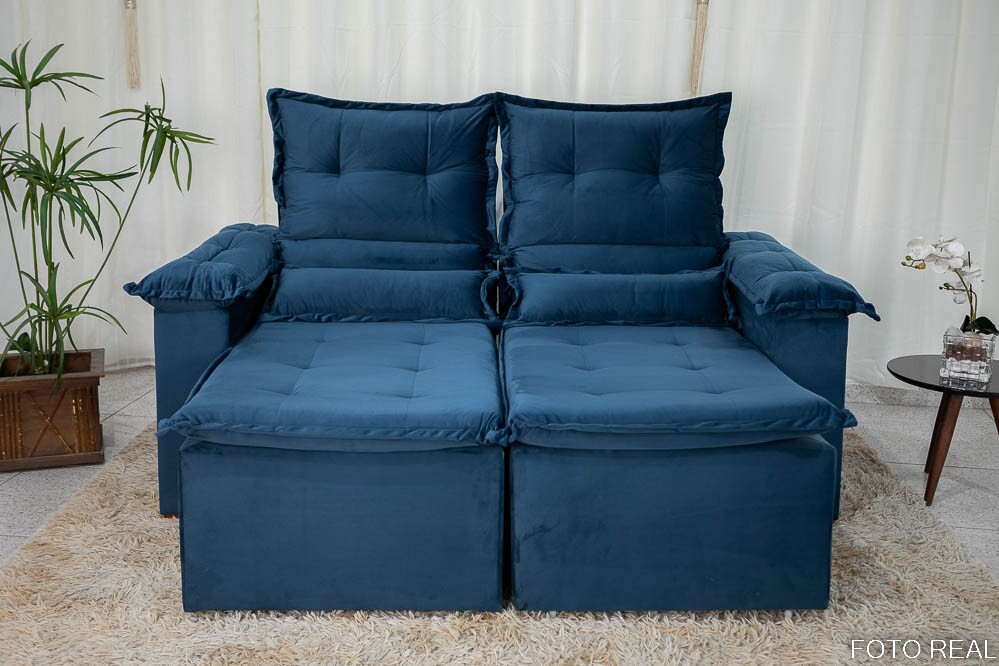 Sofá Retrátil e Reclinável Nicole 1.80m Veludo Azul A16 - Sem Caixa - Imagem 5
