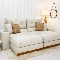Sofá Retrátil Reclinável 2.30m Gran Bello Veludo Bege - D33 e Molas Ensacadas