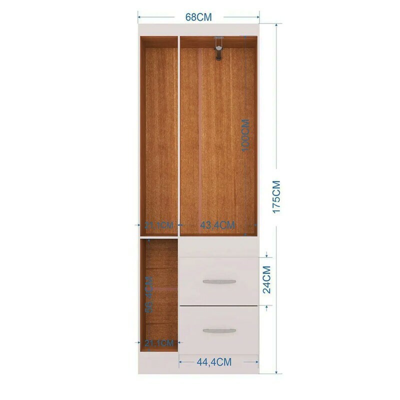 Guarda-Roupa Solteiro Milão 3 Portas 2 Gavetas Branco Larg. 0.68m Poquema - Imagem 2