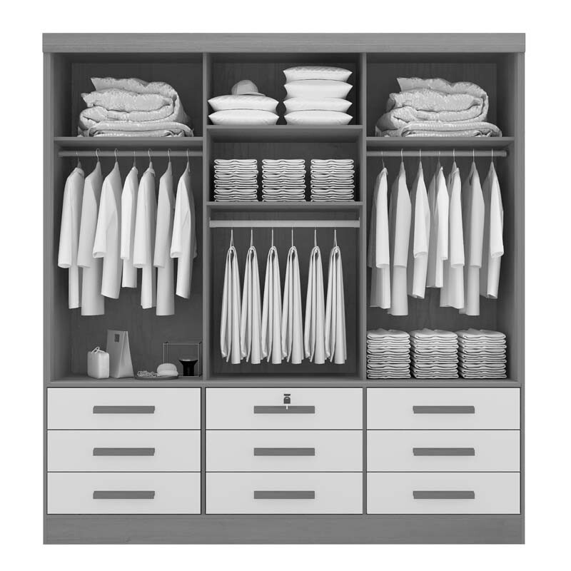 Guarda-Roupa Casal Meridian Plus 3 Portas 9 Gavetas Cinamomo/Off White Larg. 2.00m D doro - Imagem 2