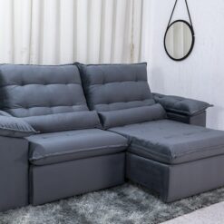 Sofá Retrátil Reclinável 2.00m Emanuelly Veludo Cinza 20 - D28 Soft