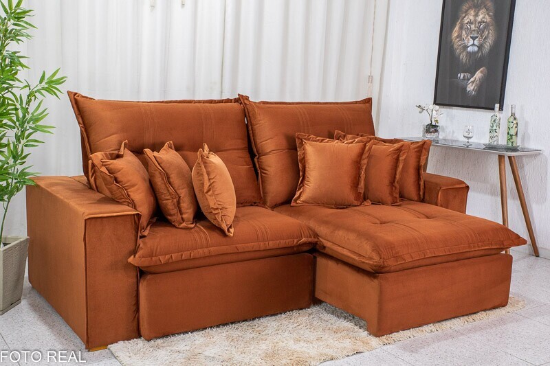 Sofá Retrátil Reclinável Ferrara 2.50m Veludo Terracota D33 e Molas Ensacadas - Imagem 2