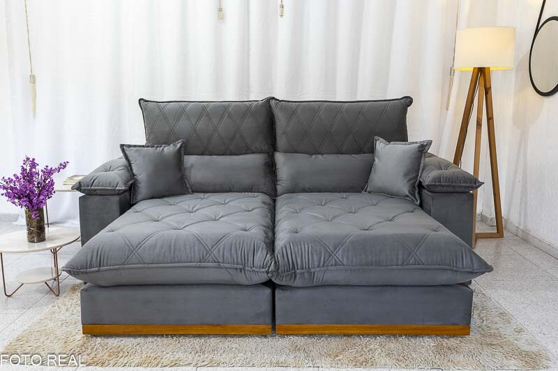 Sofá Retrátil Reclinável 2.50m Magnum Veludo Cinza 814 - Molas Ensacadas - Imagem 3