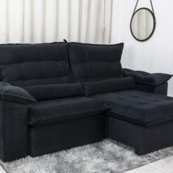 Sofá Retrátil Reclinável Emanuelly Veludo Preto 21 Larg. 2.30m - D28 Soft