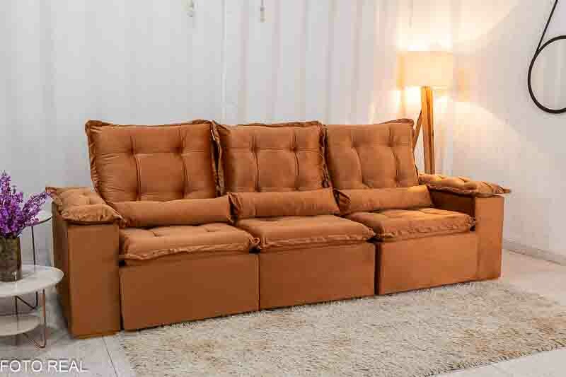 Sofá Retrátil Reclinável Grécia 2.70m Veludo Terracota - Sem Caixa - Imagem 3